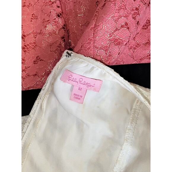 EUC Lilly Pulitzer 12 L Delila Fitted Lace Overlay & Ruffle Trim Designe… - Picture 3 of 4